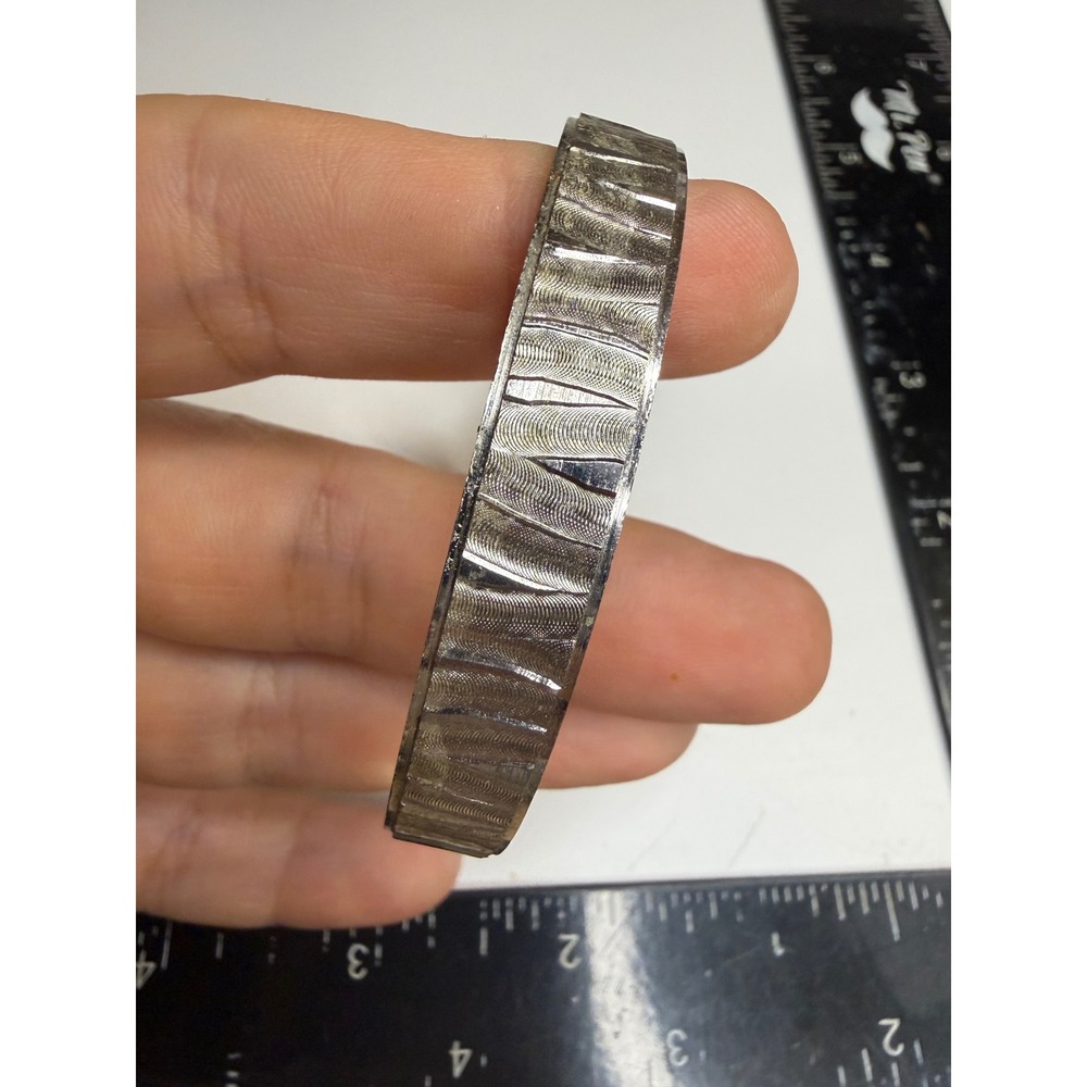 Vendome Silver Tone Textured Wavy Bark Bangle Bracelet Designer Signed